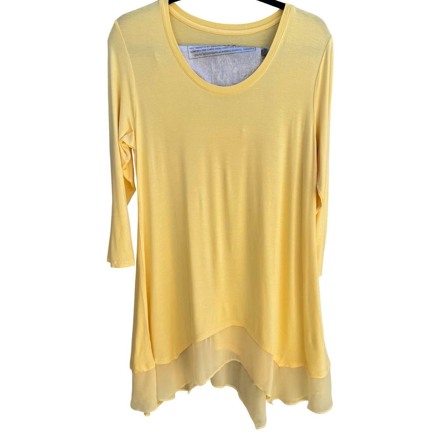 LOGO Lori Goldstein Butter Yellow Lagenlook Minimalist Flowy Chiffon Jersey TopM
