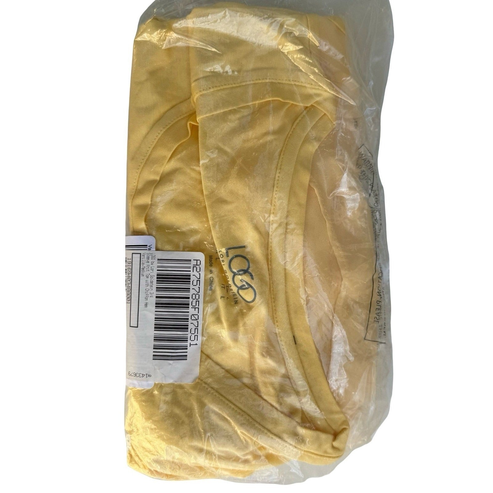 LOGO Lori Goldstein Butter Yellow Lagenlook Minimalist Flowy Chiffon Jersey TopM