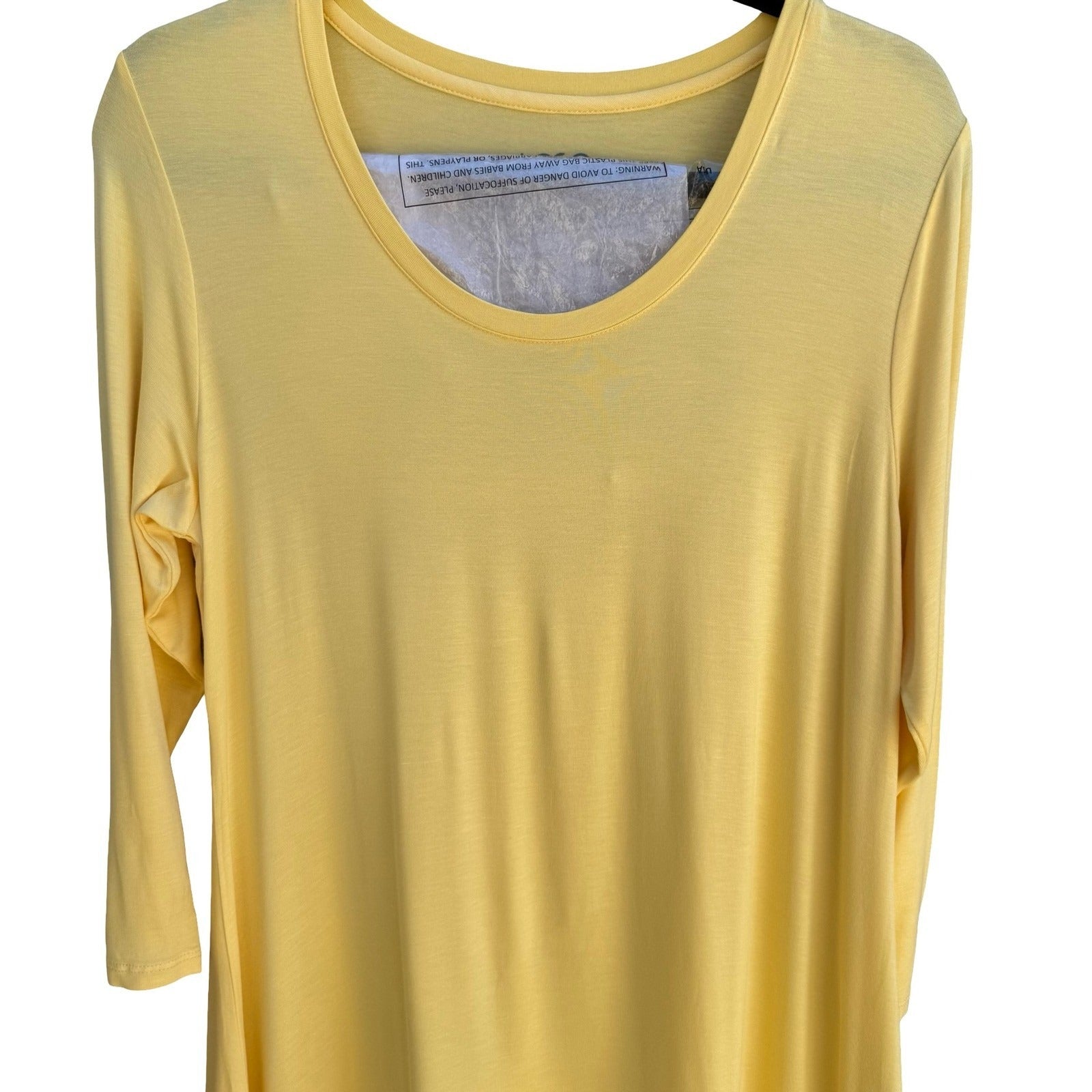 LOGO Lori Goldstein Butter Yellow Lagenlook Minimalist Flowy Chiffon Jersey TopM