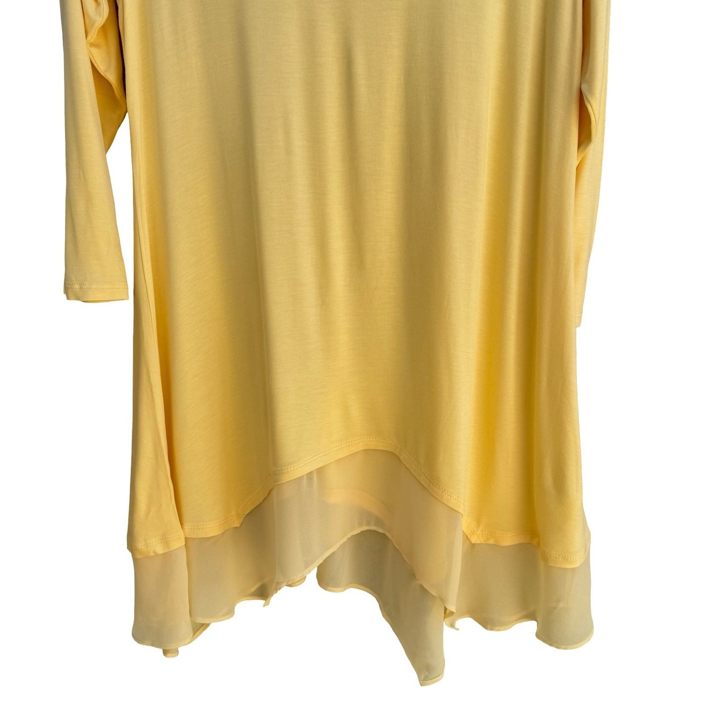 LOGO Lori Goldstein Butter Yellow Lagenlook Minimalist Flowy Chiffon Jersey TopM