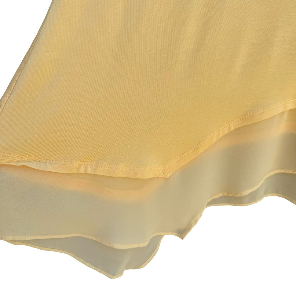 LOGO Lori Goldstein Butter Yellow Lagenlook Minimalist Flowy Chiffon Jersey TopM