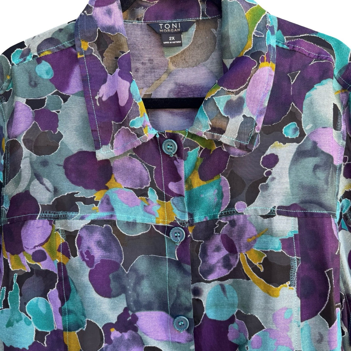 Toni Morgan Abstract Watercolor Boho Lagenlook Layering Sheer Shacket Jacket 2X