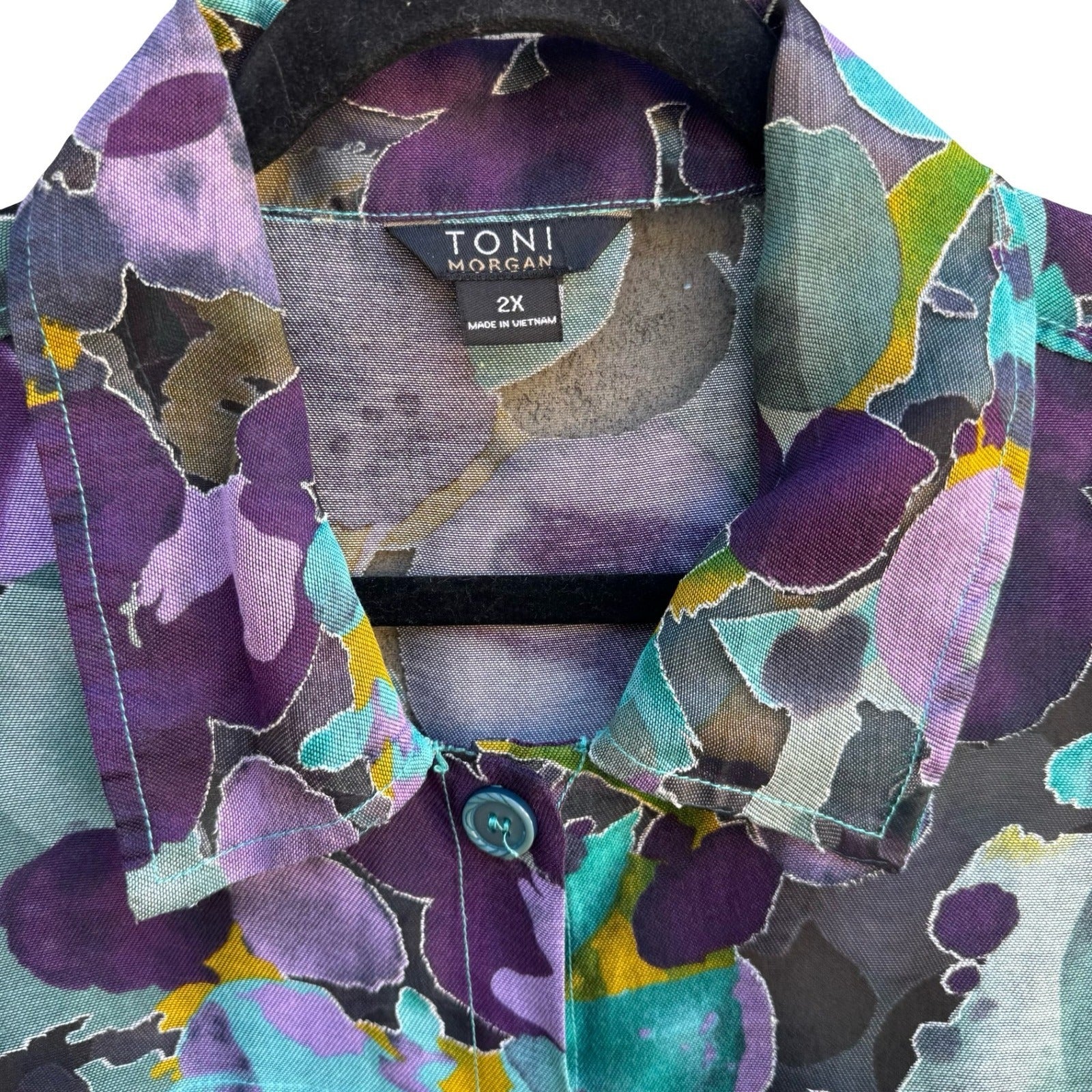 Toni Morgan Abstract Watercolor Boho Lagenlook Layering Sheer Shacket Jacket 2X