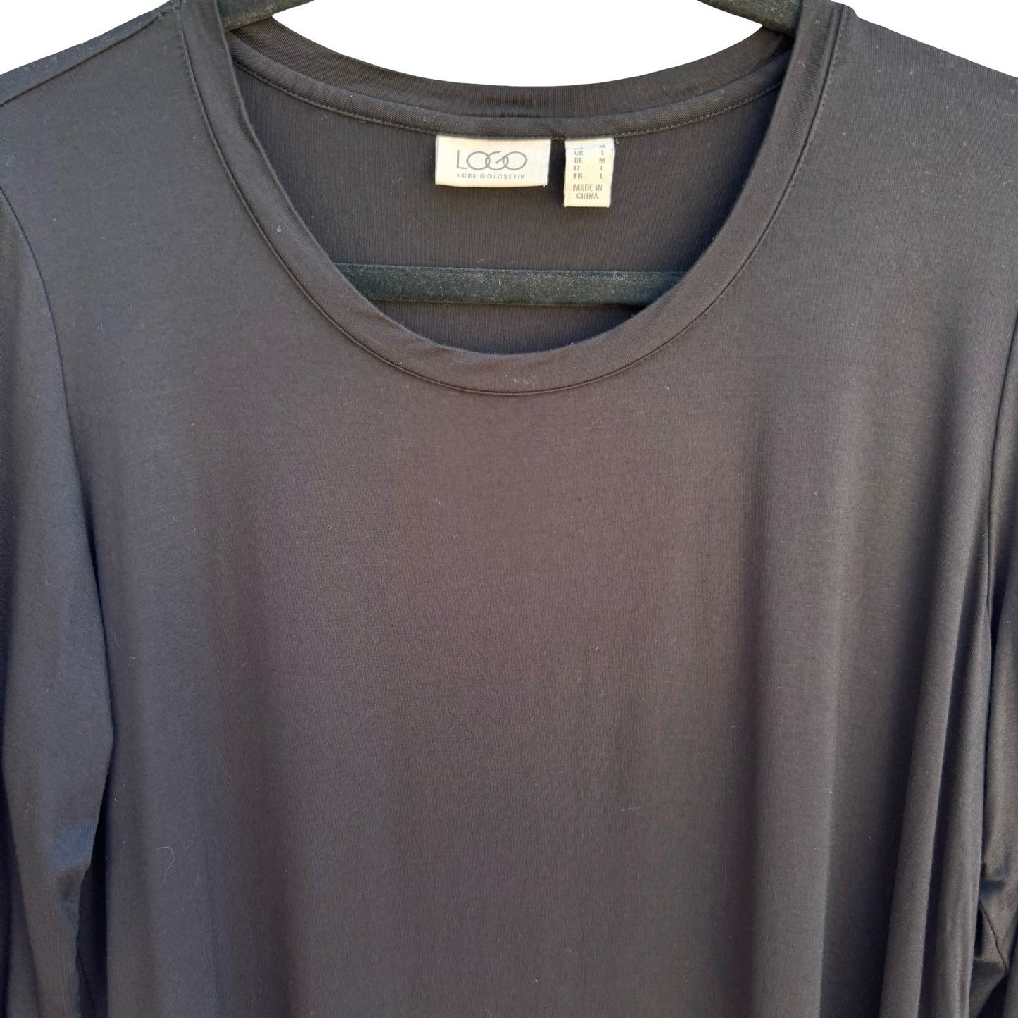 LOGO Lori Goldstein Flowy Black Witchy Tunic Top Ruffle Sharkbite Chiffon Hem M