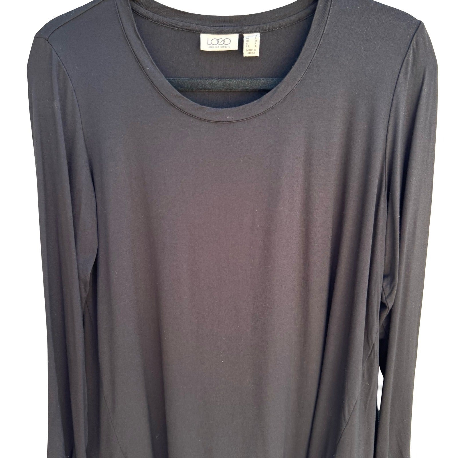 LOGO Lori Goldstein Flowy Black Witchy Tunic Top Ruffle Sharkbite Chiffon Hem M
