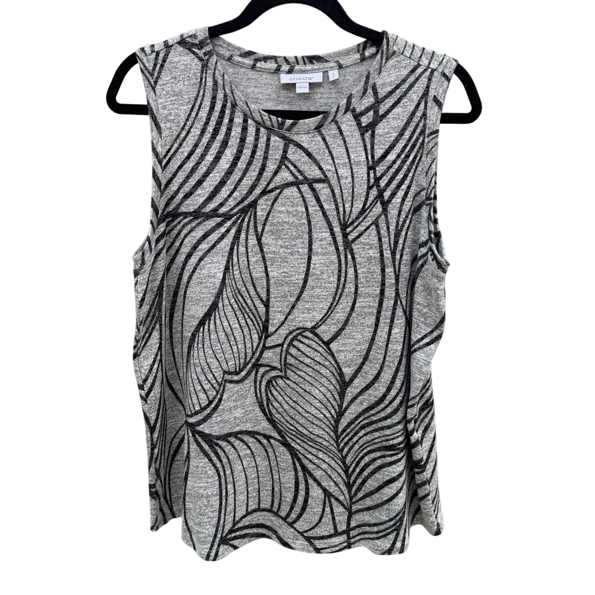 Chicos Womens Sleeveless Gray Black Top Floral Leaf Pattern Large Stretch Office