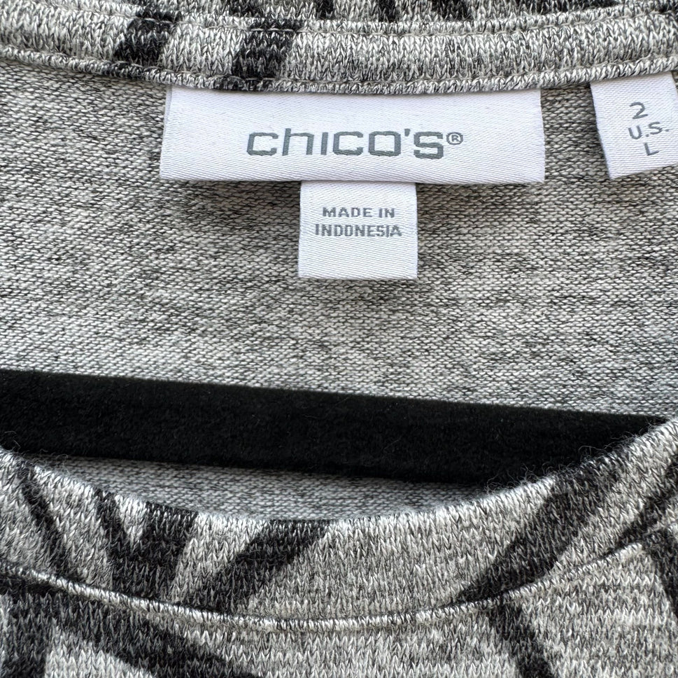 Chicos Womens Sleeveless Gray Black Top Floral Leaf Pattern Large Stretch Office