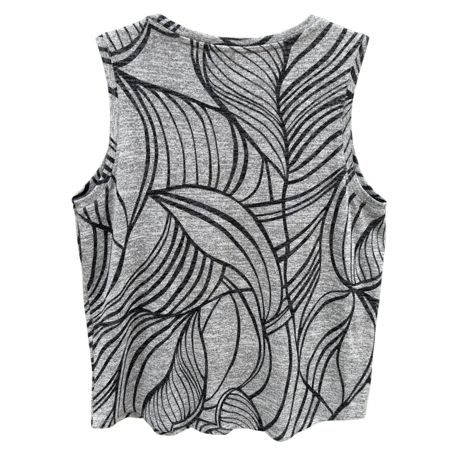 Chicos Womens Sleeveless Gray Black Top Floral Leaf Pattern Large Stretch Office