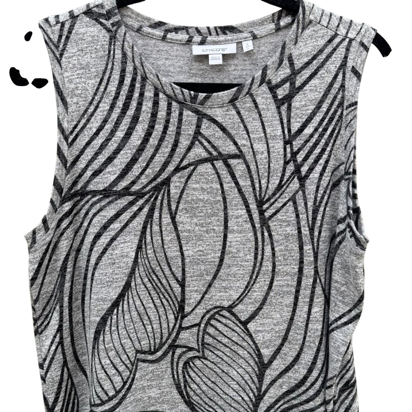 Chicos Womens Sleeveless Gray Black Top Floral Leaf Pattern Large Stretch Office