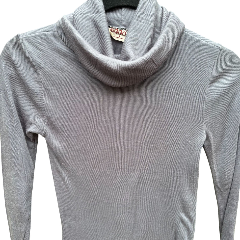 Vintage Gray Ribbed Knit Lightweight Long Sleeve Cowl Neck Top By Bffo Ltd S