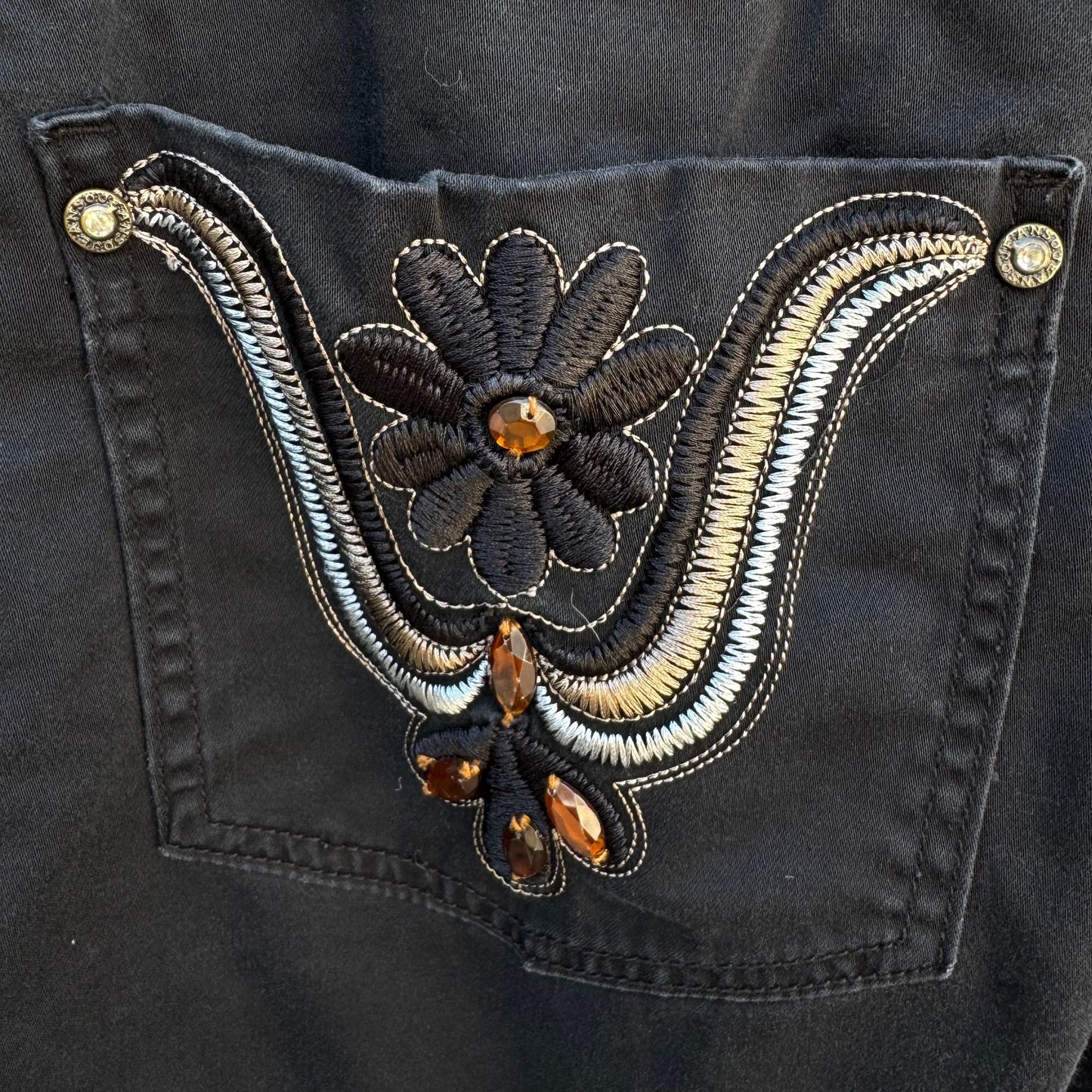 Elite Jeans Vintage Womens Embroidered Beaded Black Denim Shorts Plus Size 21/22