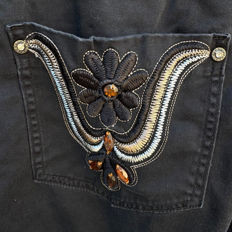 Elite Jeans Vintage Womens Embroidered Beaded Black Denim Shorts Plus Size 21/22