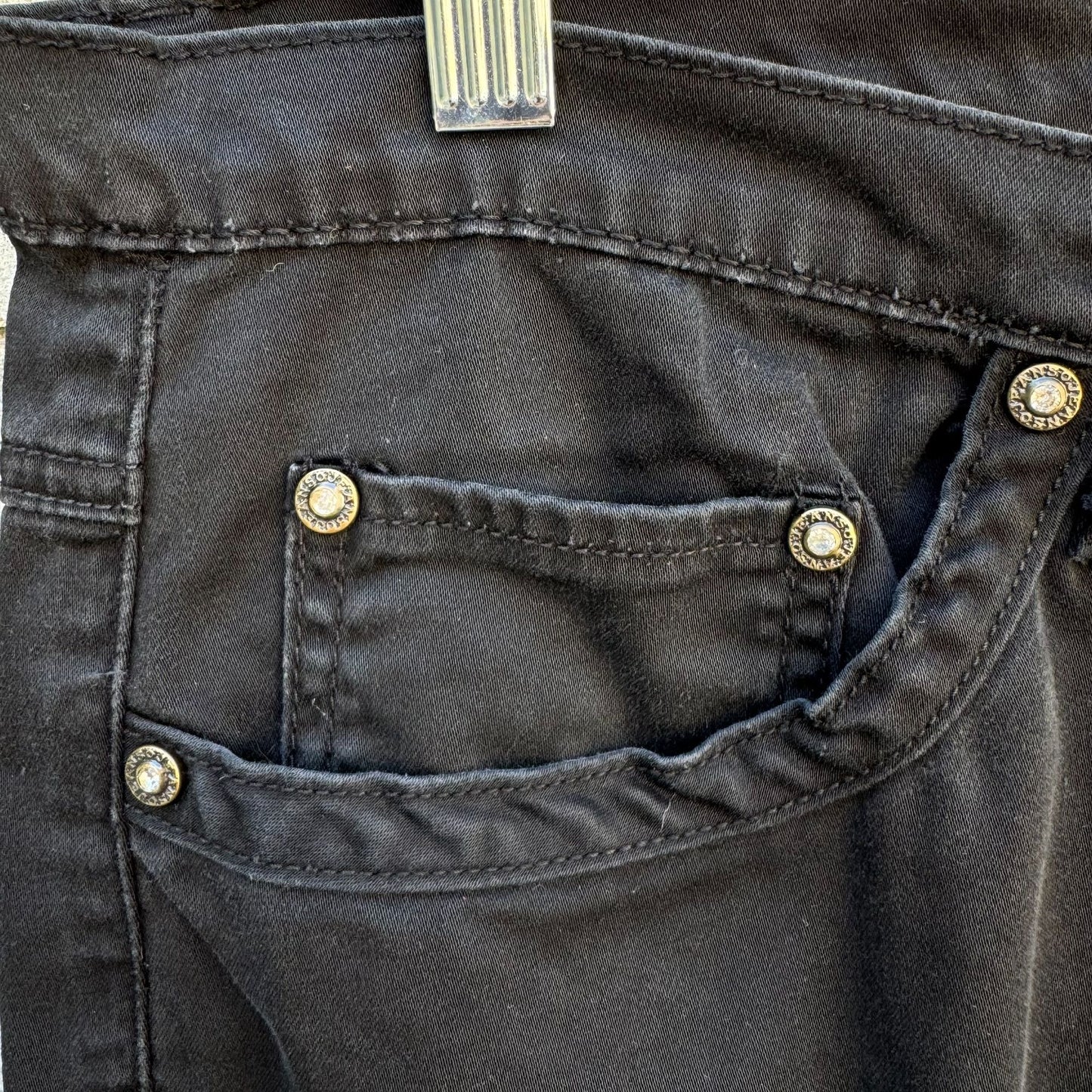 Elite Jeans Vintage Womens Embroidered Beaded Black Denim Shorts Plus Size 21/22