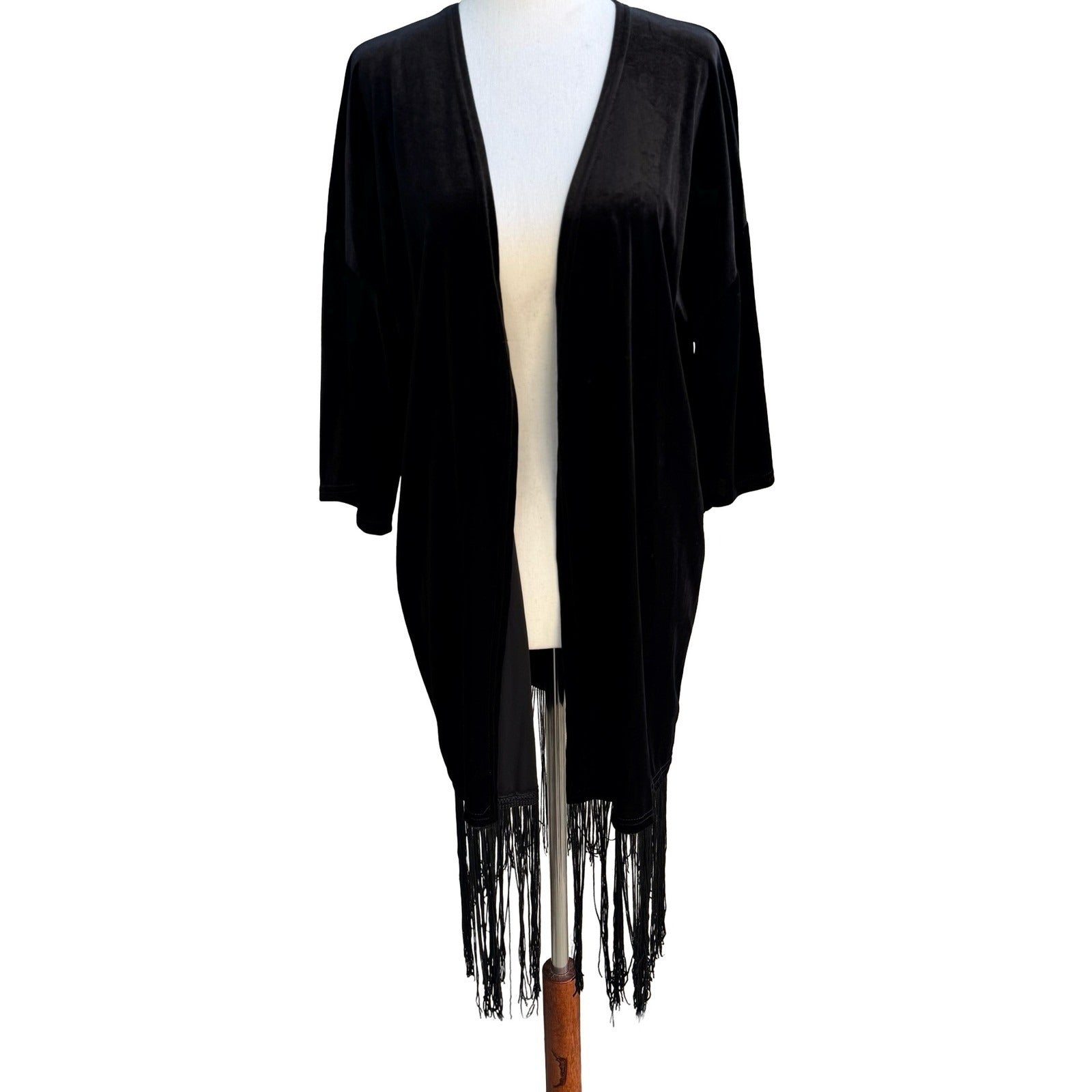 Say What Velvet Gothic Witchy Steampunk Fringe Kimono Cardigan Open Front Boho L