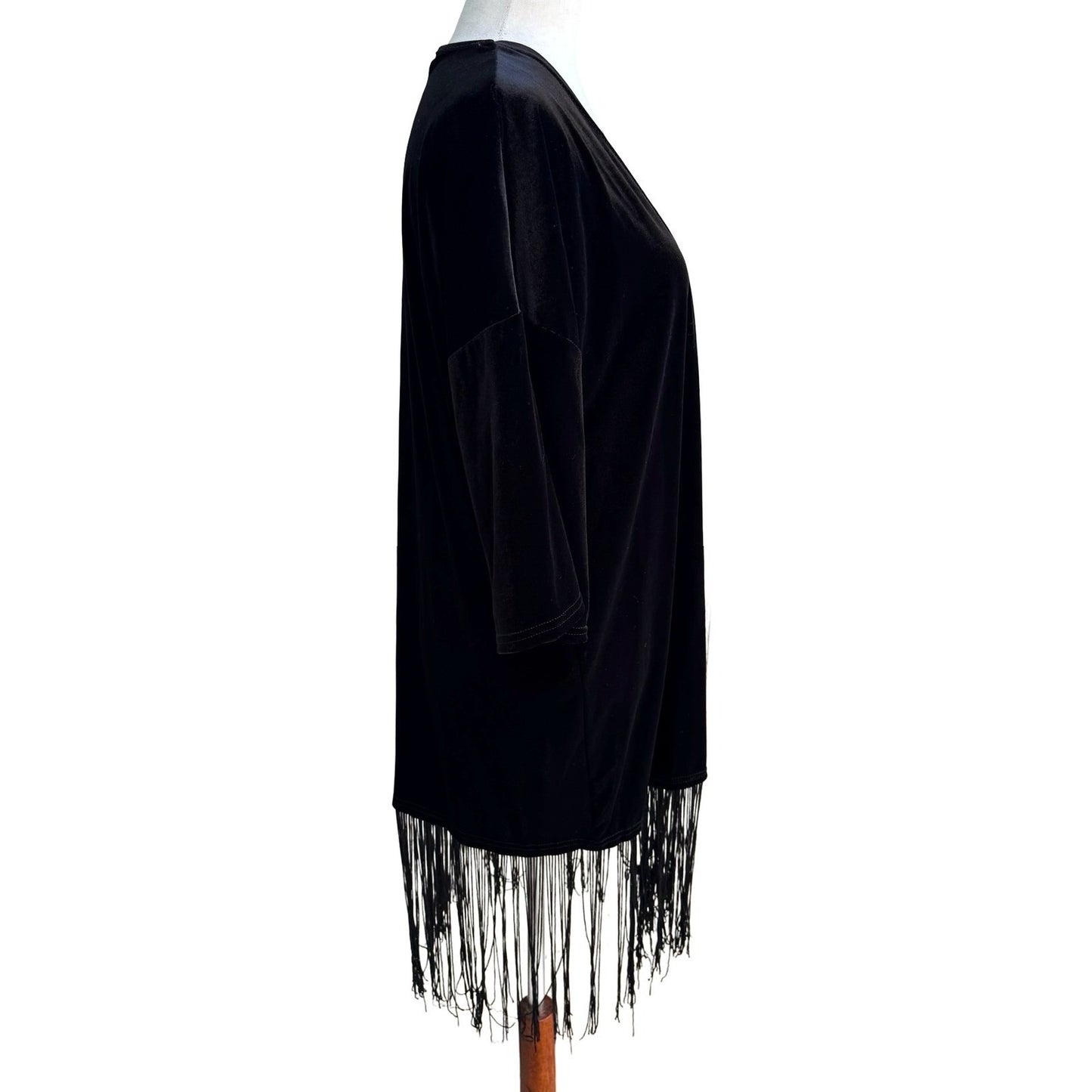 Say What Velvet Gothic Witchy Steampunk Fringe Kimono Cardigan Open Front Boho L