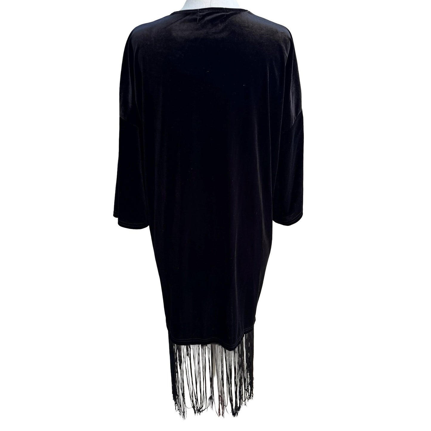 Say What Velvet Gothic Witchy Steampunk Fringe Kimono Cardigan Open Front Boho L