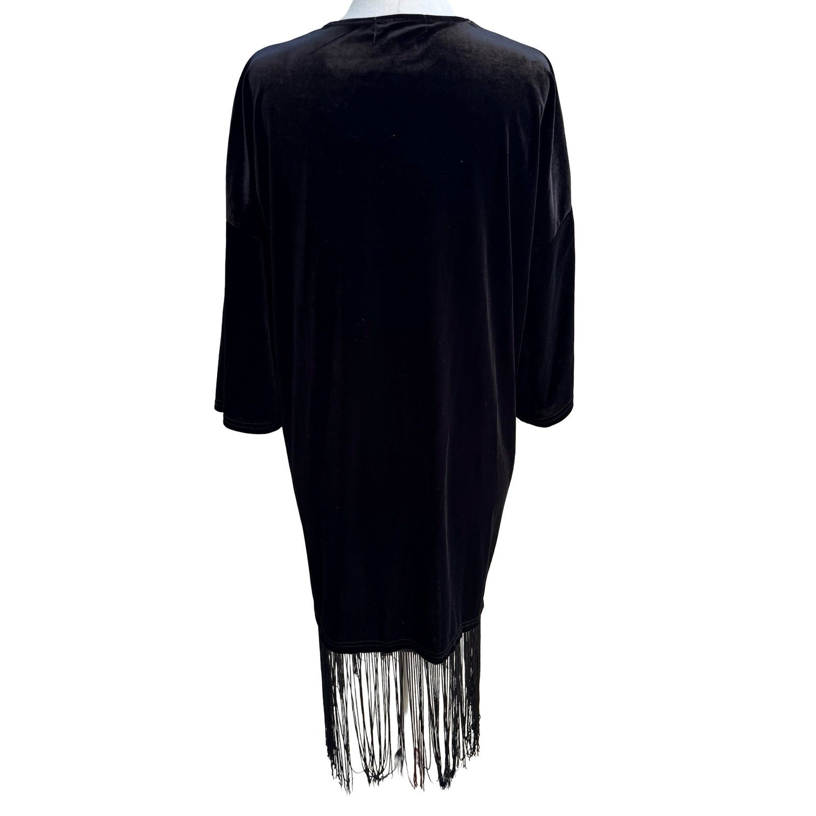 Say What Velvet Gothic Witchy Steampunk Fringe Kimono Cardigan Open Front Boho L