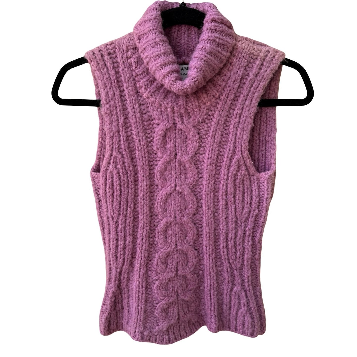 Vintage Purple Wool Mohair Chunky Cable Knit Turtleneck Sweater Designer Sample
