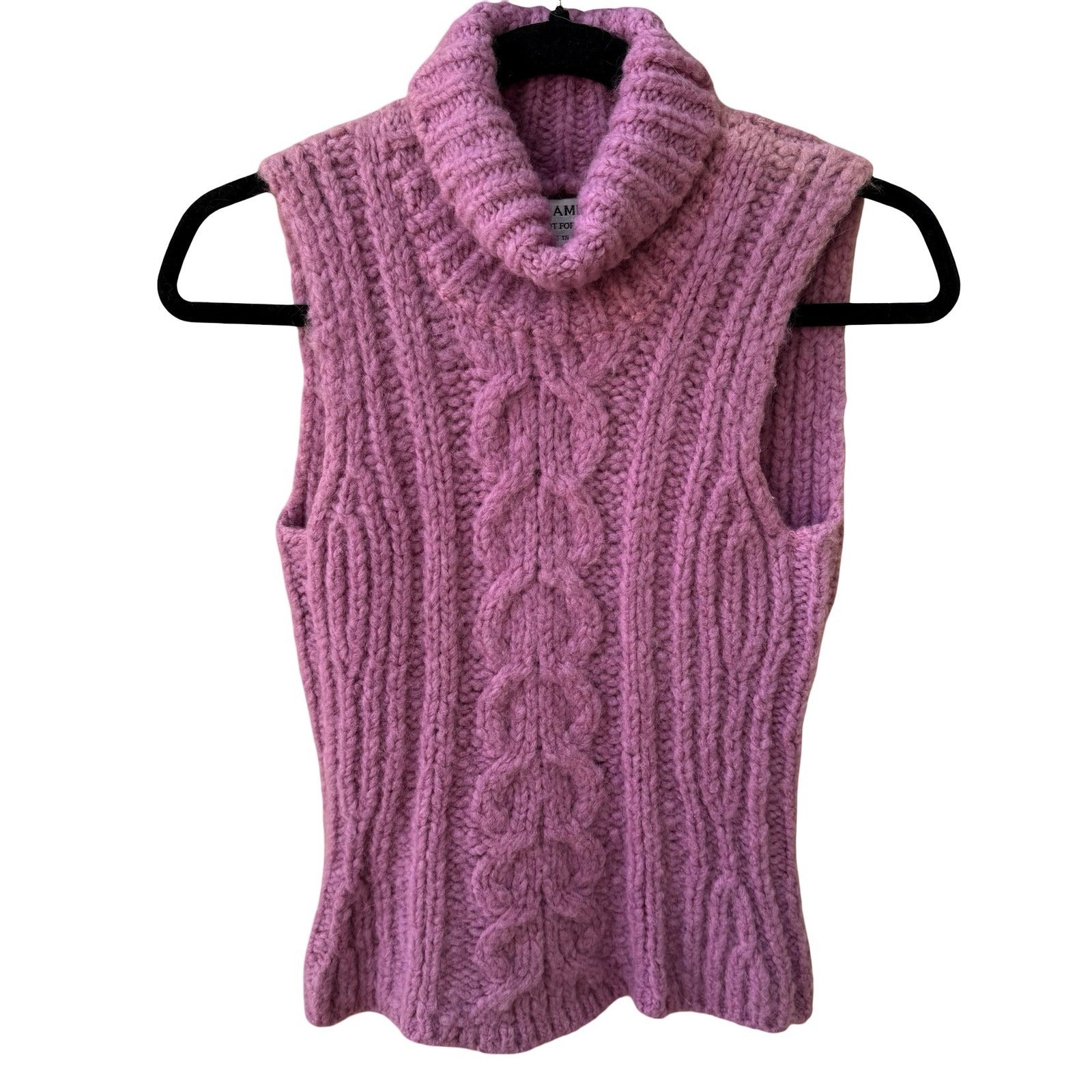 Vintage Purple Wool Mohair Chunky Cable Knit Turtleneck Sweater Designer Sample