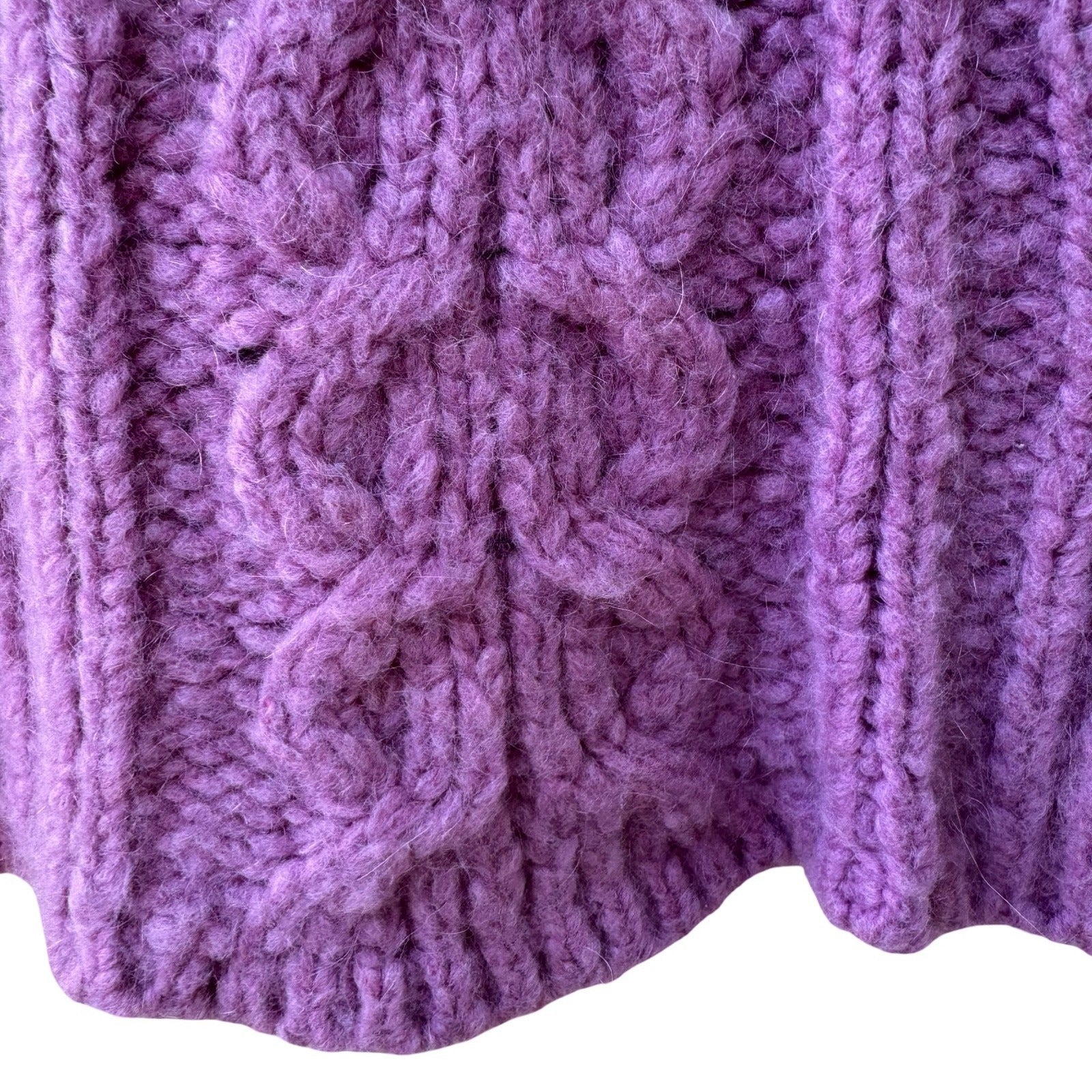 Vintage Purple Wool Mohair Chunky Cable Knit Turtleneck Sweater Designer Sample