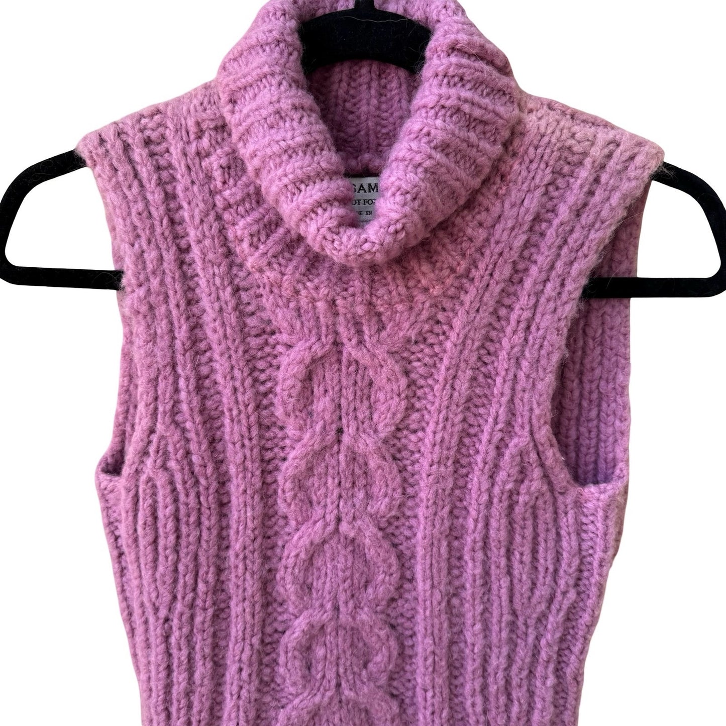 Vintage Purple Wool Mohair Chunky Cable Knit Turtleneck Sweater Designer Sample