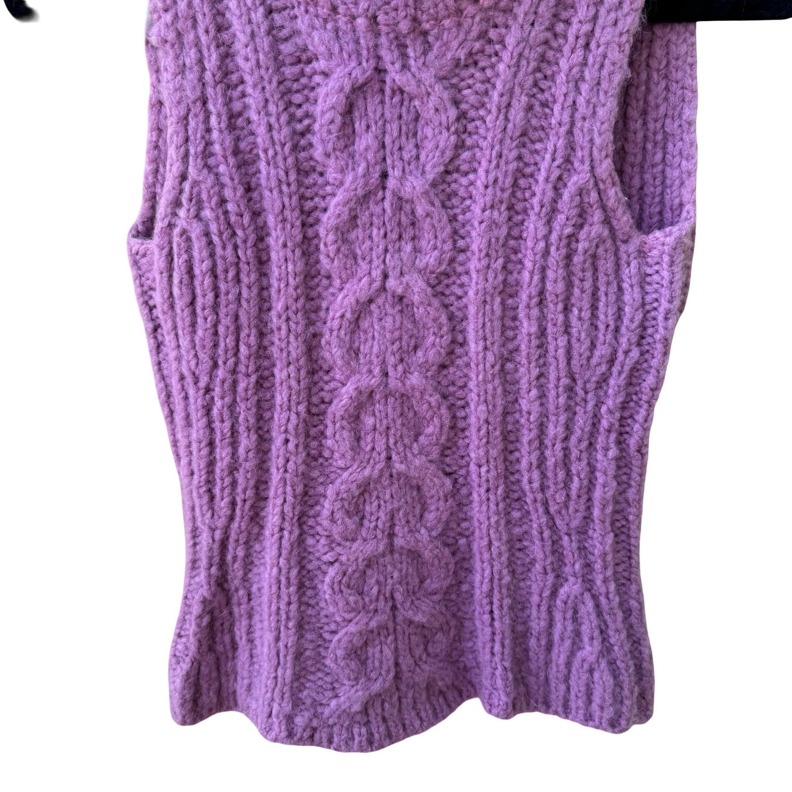 Vintage Purple Wool Mohair Chunky Cable Knit Turtleneck Sweater Designer Sample