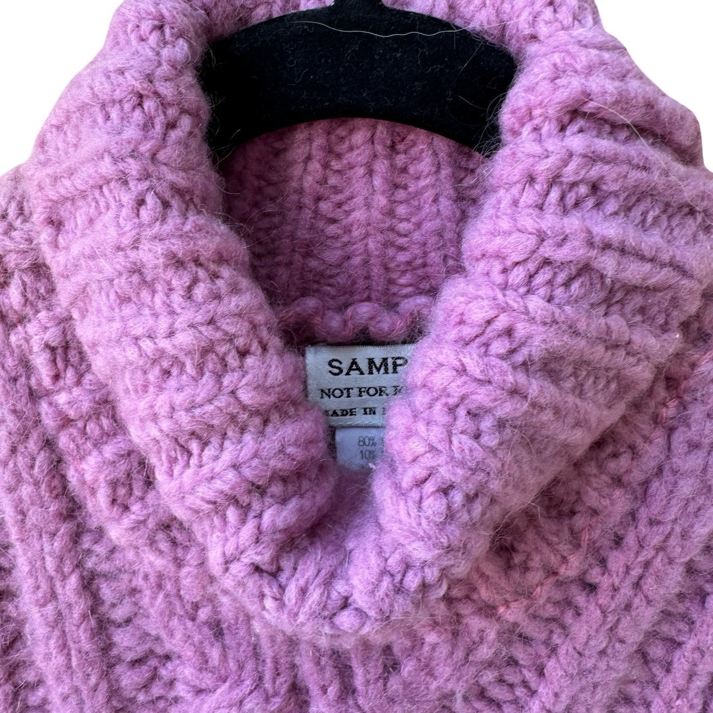 Vintage Purple Wool Mohair Chunky Cable Knit Turtleneck Sweater Designer Sample