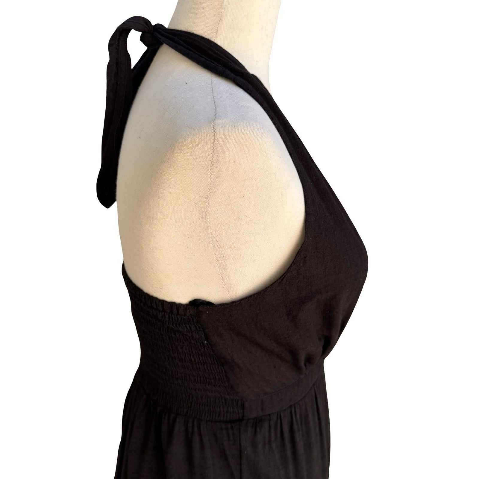 Express Boho Halter Jumpsuit Surplice Wide Leg Cropped Smocked Gauze Crepe S