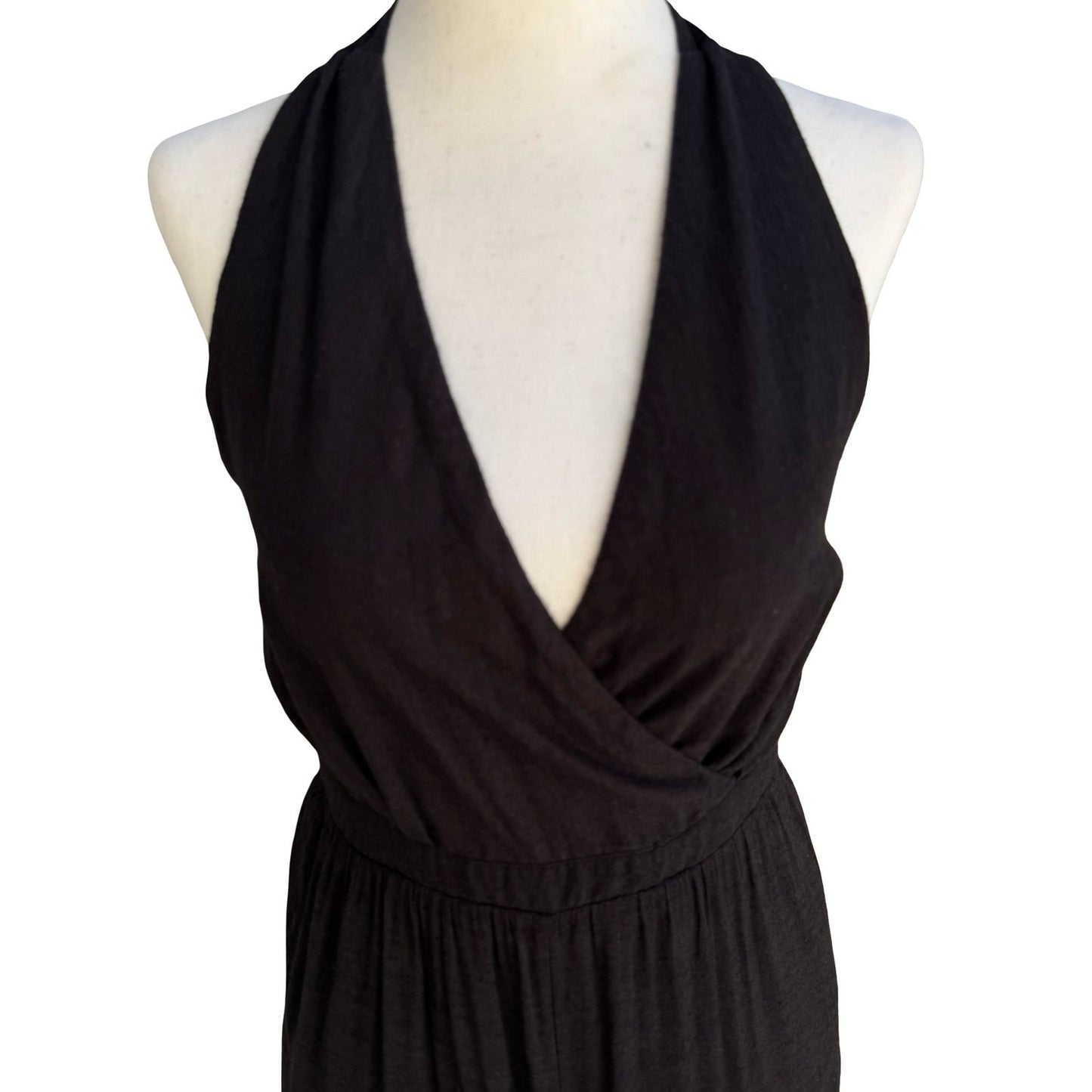 Express Boho Halter Jumpsuit Surplice Wide Leg Cropped Smocked Gauze Crepe S