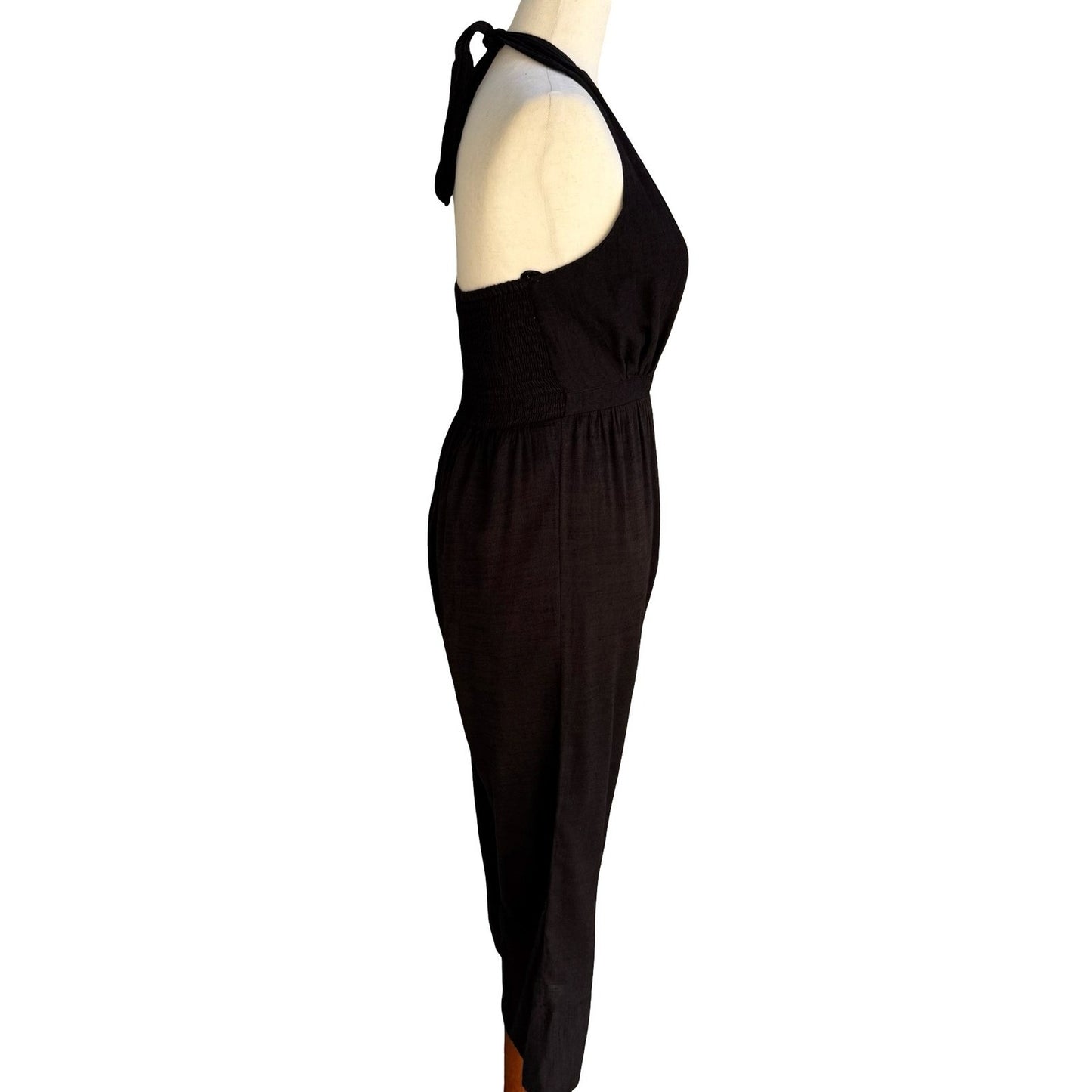 Express Boho Halter Jumpsuit Surplice Wide Leg Cropped Smocked Gauze Crepe S