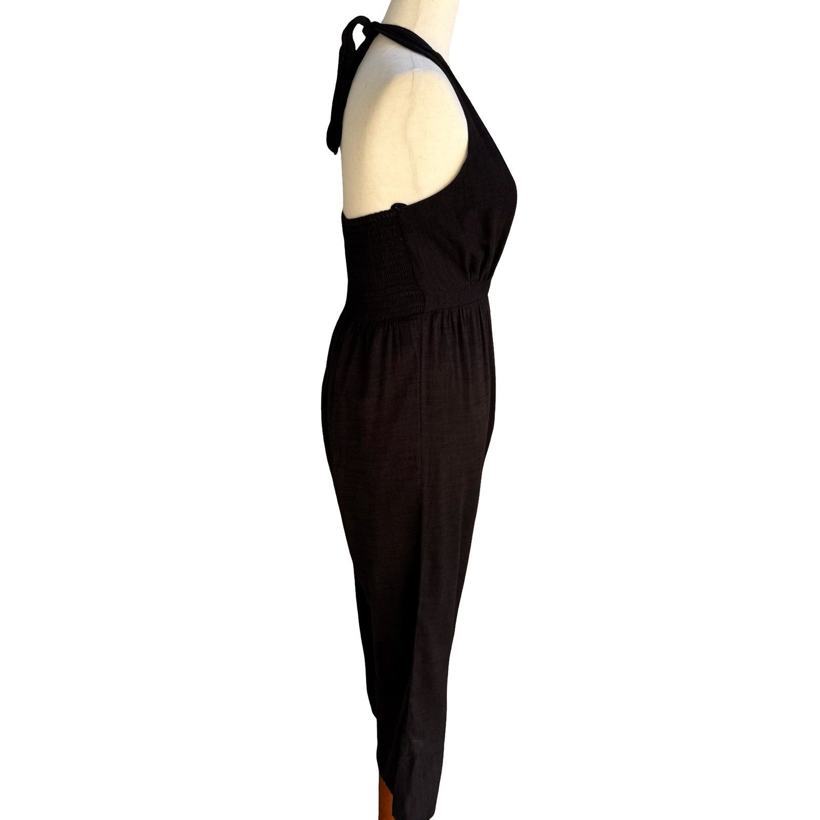 Express Boho Halter Jumpsuit Surplice Wide Leg Cropped Smocked Gauze Crepe S