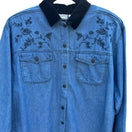 Switch New Look Vintage 90s Denim Shirt Floral Embroidered Velvet Collar M Cottagecore 3 image