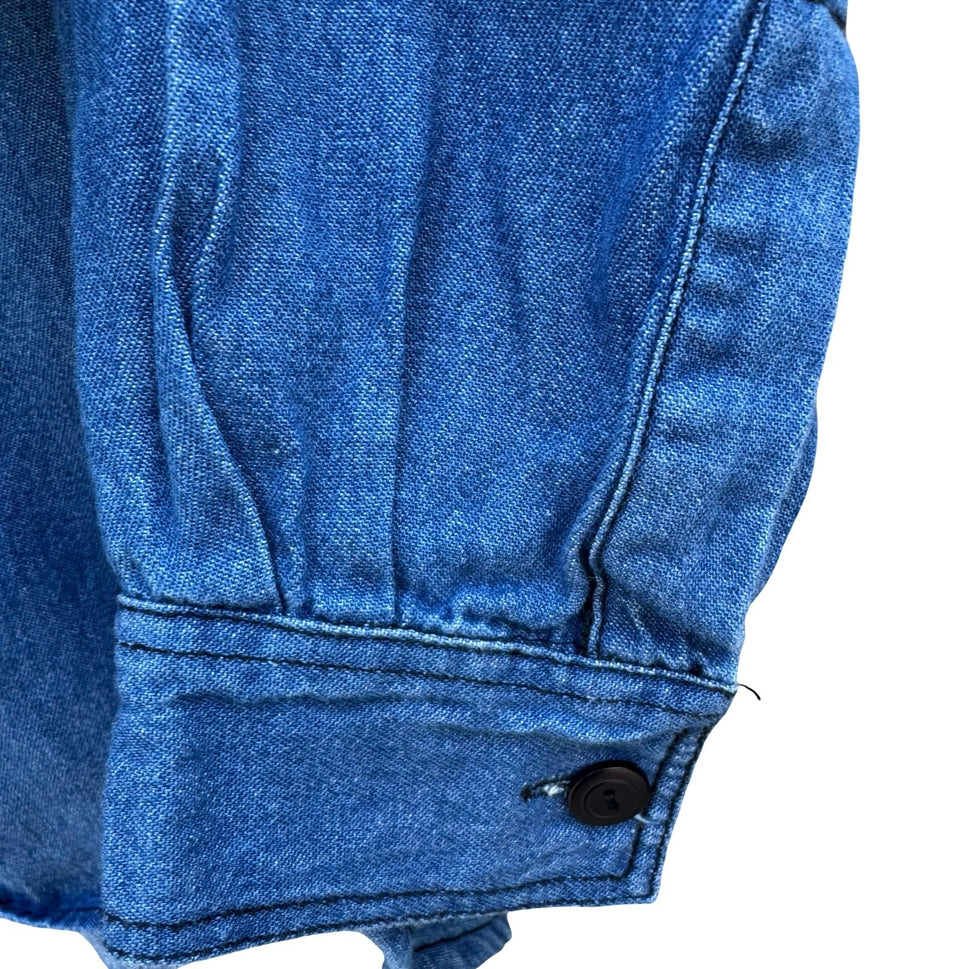 New Look Vintage 90s Denim Shirt Floral Embroidered Velvet Collar M Cottagecore