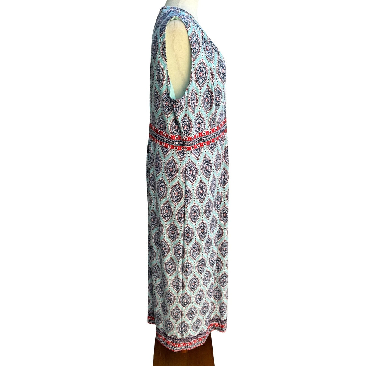 R&K Boho Resortwear Paisley V-Neck Sleeveless Empire Waist Flowy Maxi Dress 16P