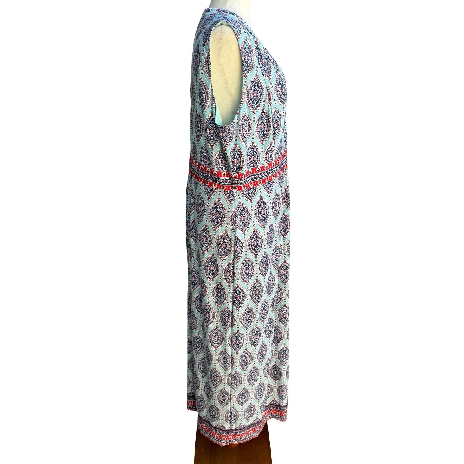 R&K Boho Resortwear Paisley V-Neck Sleeveless Empire Waist Flowy Maxi Dress 16P