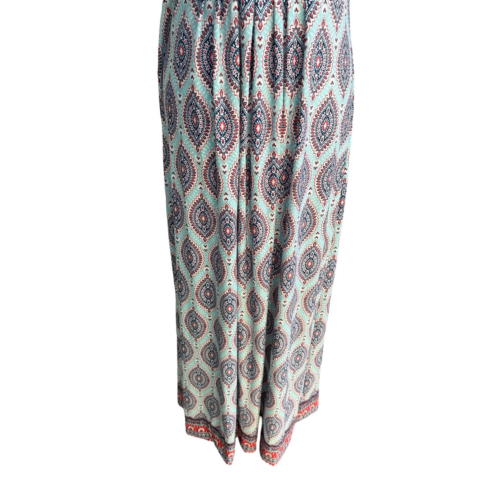 R&K Boho Resortwear Paisley V-Neck Sleeveless Empire Waist Flowy Maxi Dress 16P