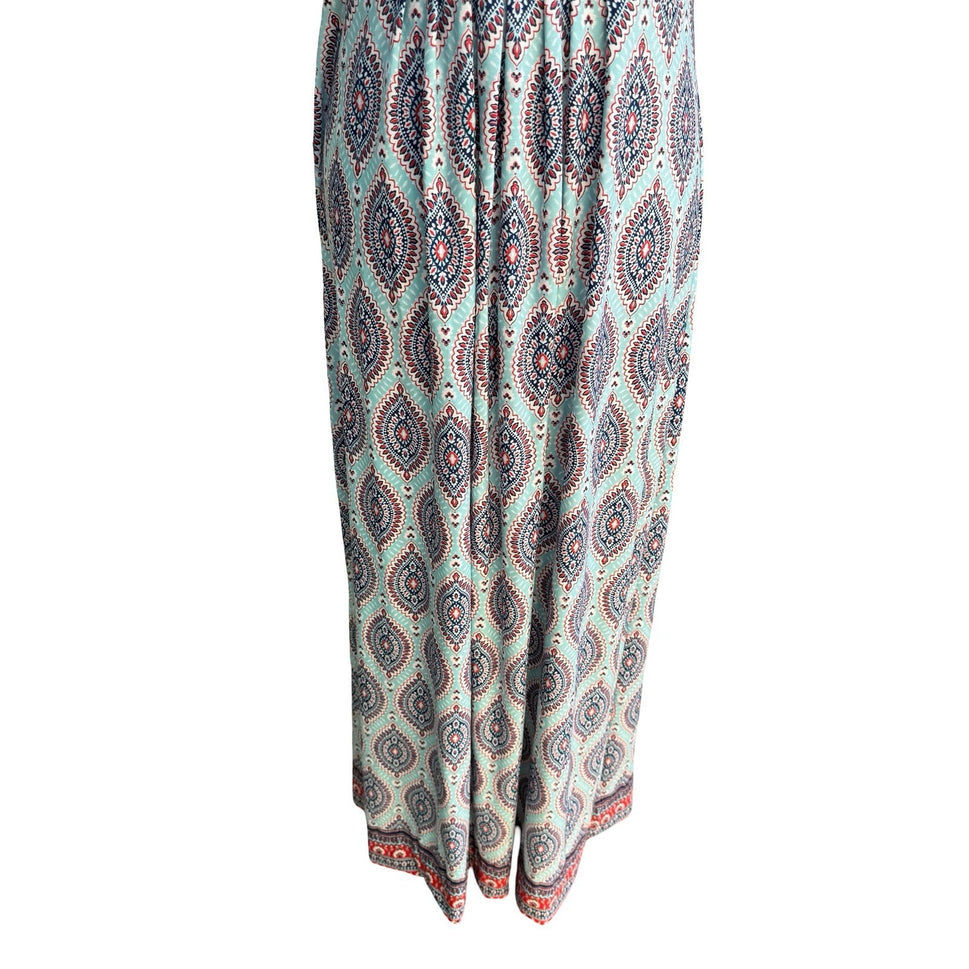 R&K Boho Resortwear Paisley V-Neck Sleeveless Empire Waist Flowy Maxi Dress 16P