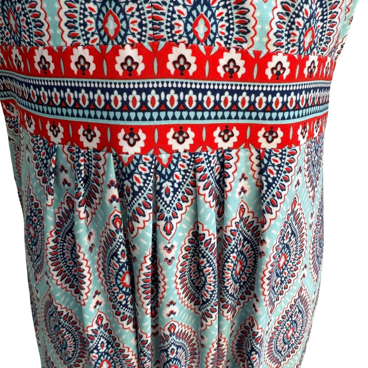 R&K Boho Resortwear Paisley V-Neck Sleeveless Empire Waist Flowy Maxi Dress 16P
