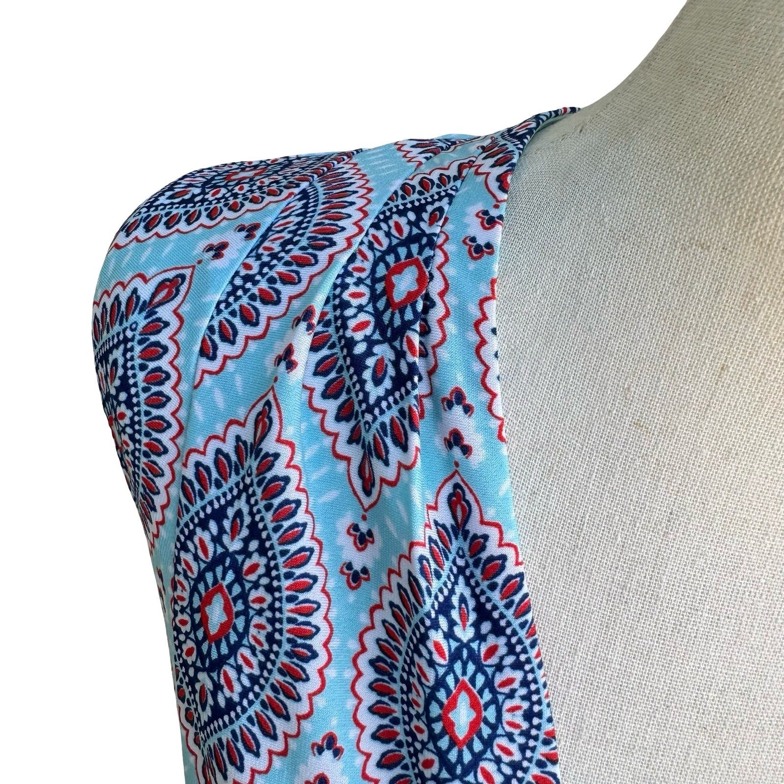 R&K Boho Resortwear Paisley V-Neck Sleeveless Empire Waist Flowy Maxi Dress 16P