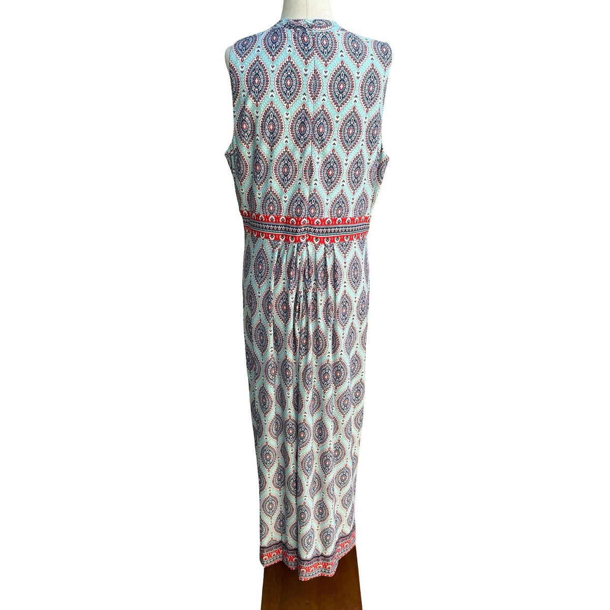 R&K Boho Resortwear Paisley V-Neck Sleeveless Empire Waist Flowy Maxi Dress 16P