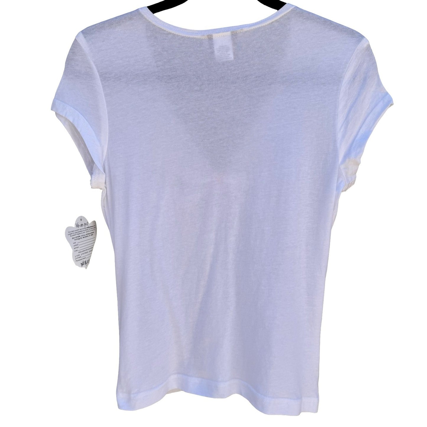Self Esteem Y2K White V-Neck Coquette Baby Tee Pink Organza Bow Cap Sleeve L NEW