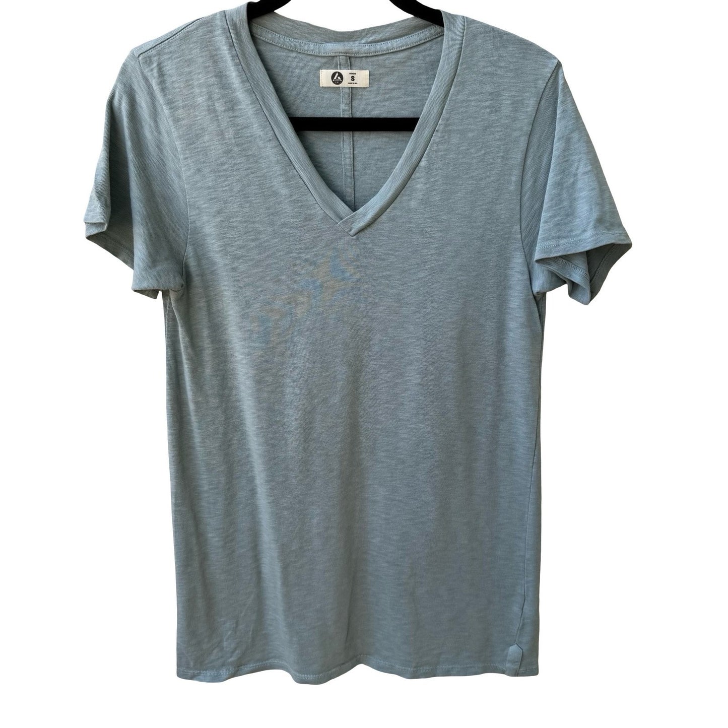 American Giant Minimalist Sustainable Slub V-Neck Tee Blue Grey Cotton USA S