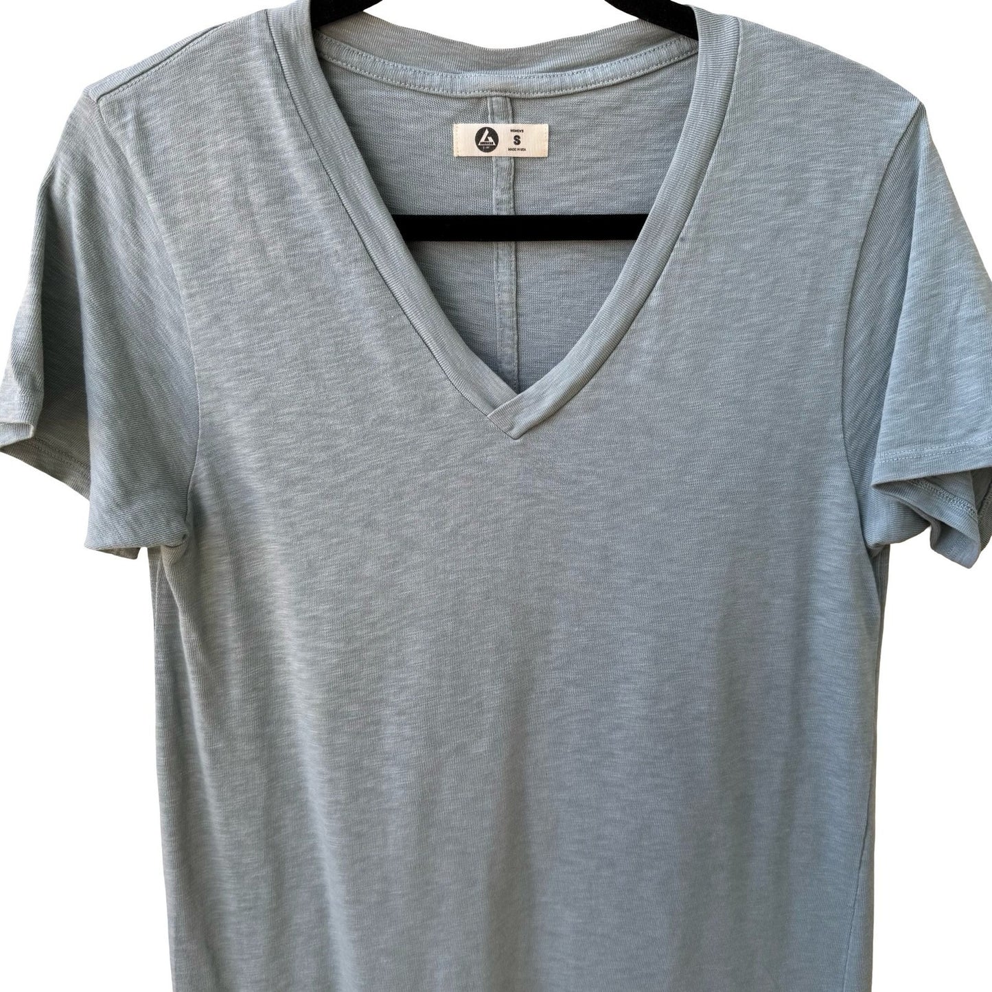 American Giant Minimalist Sustainable Slub V-Neck Tee Blue Grey Cotton USA S