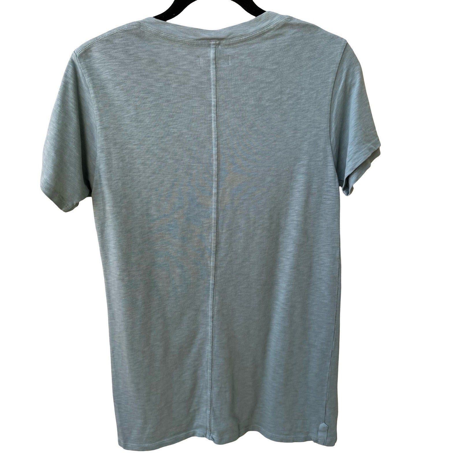 American Giant Minimalist Sustainable Slub V-Neck Tee Blue Grey Cotton USA S