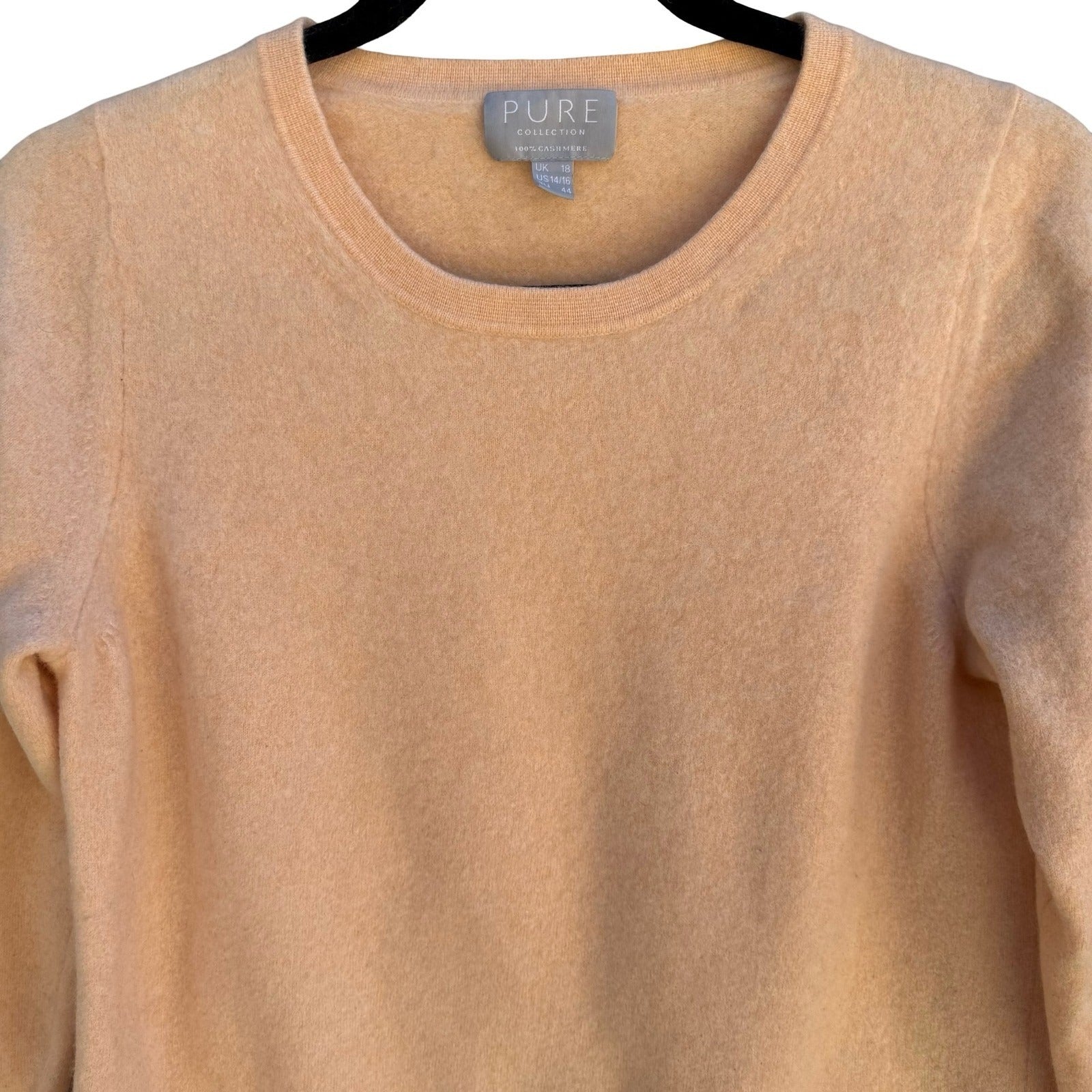 Pure Collection 100% Cashmere Luxury Minimalist Preppy Sweater Pastel Peach L