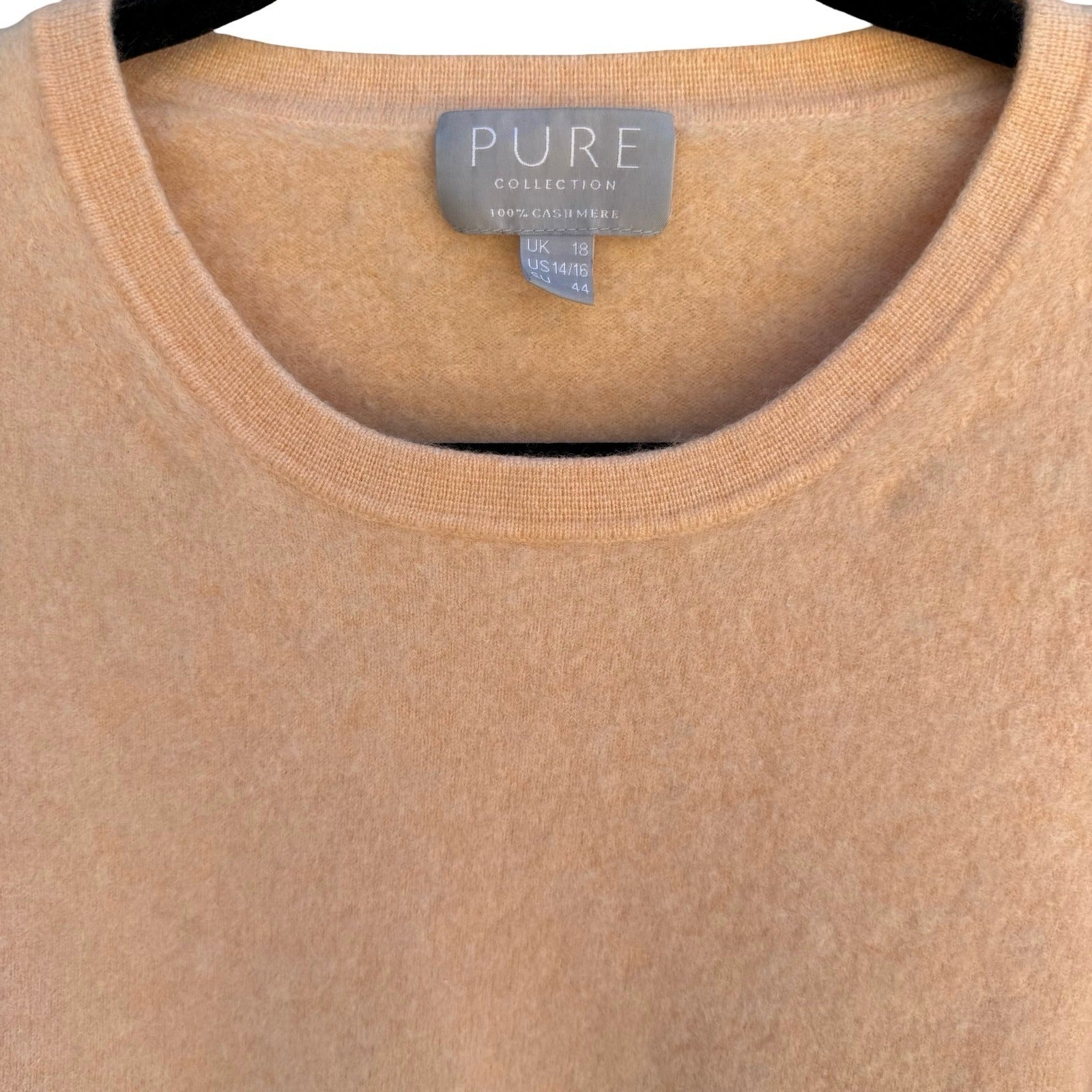 Pure Collection 100% Cashmere Luxury Minimalist Preppy Sweater Pastel Peach L