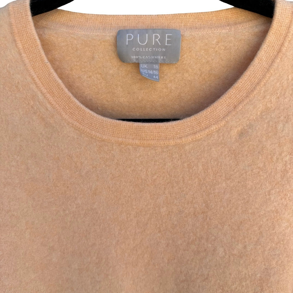 Pure Collection 100% Cashmere Luxury Minimalist Preppy Sweater Pastel Peach L