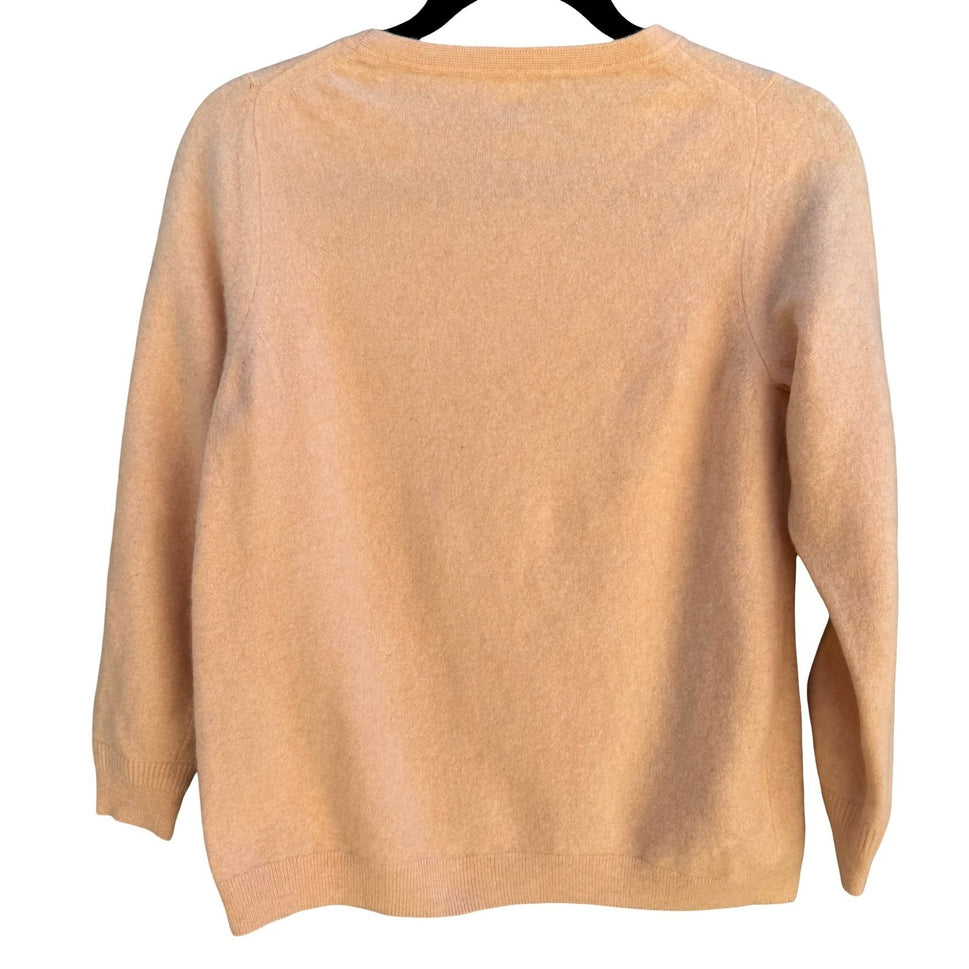 Pure Collection 100% Cashmere Luxury Minimalist Preppy Sweater Pastel Peach L