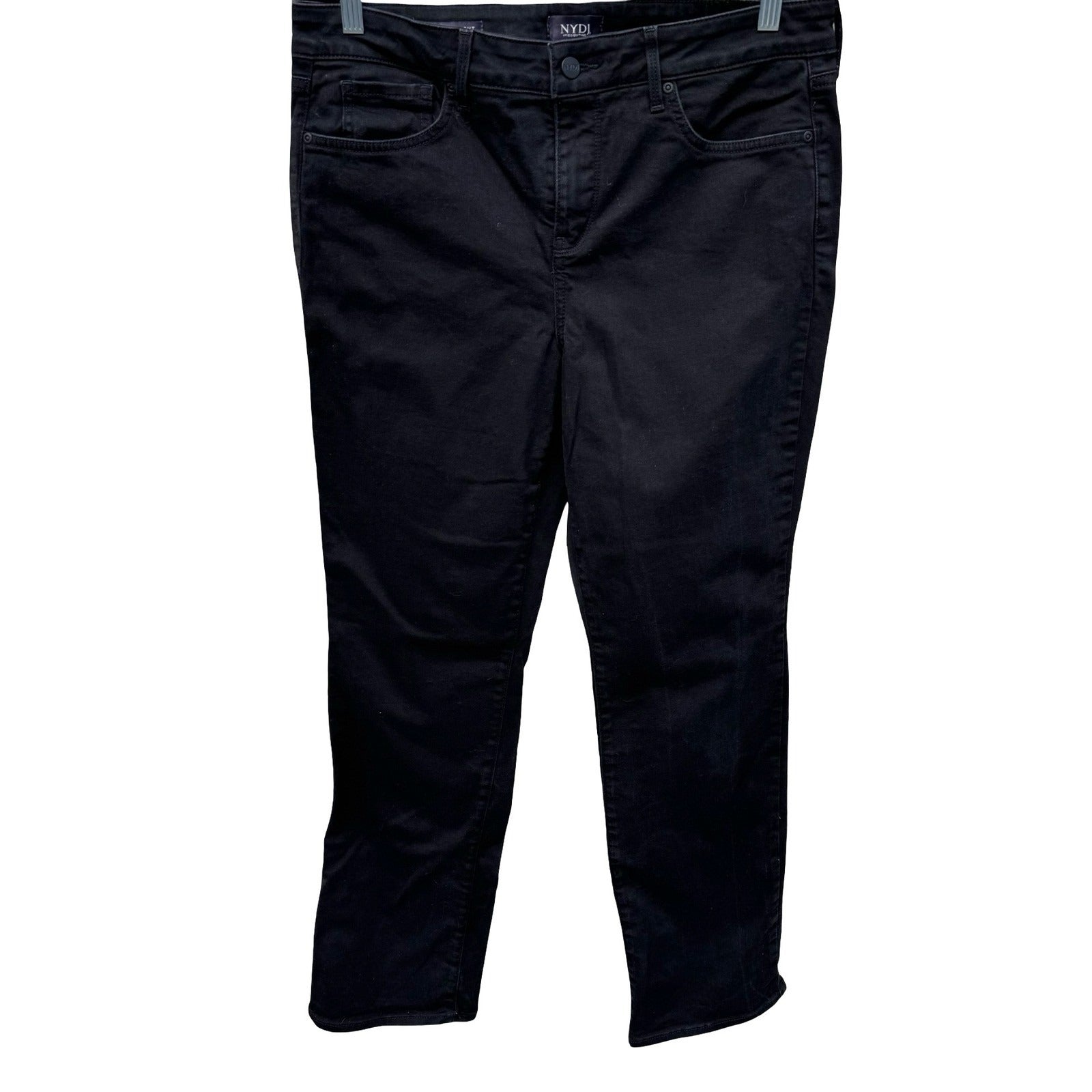 NYDJ Marilyn Straight Leg Black Dark Wash Jeans Womens 12 Lift Tuck Technology