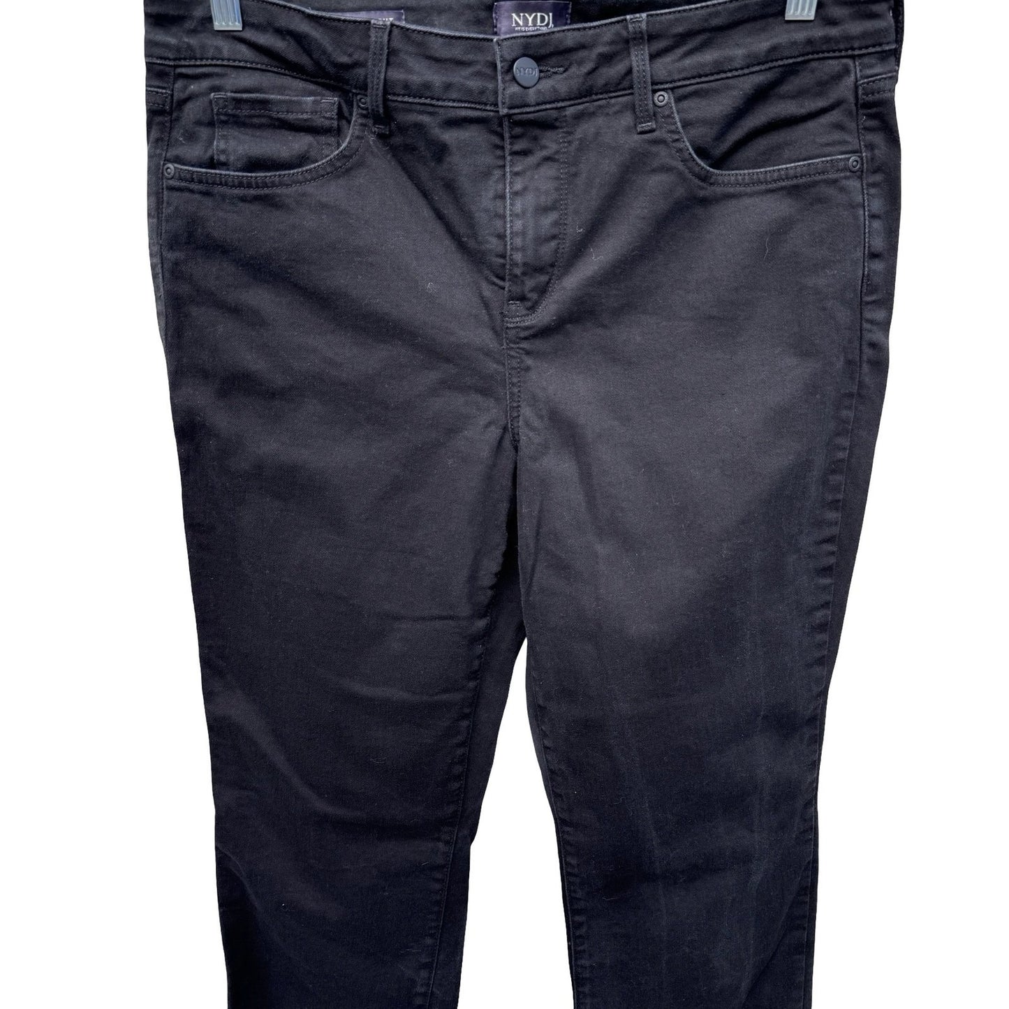 NYDJ Marilyn Straight Leg Black Dark Wash Jeans Womens 12 Lift Tuck Technology